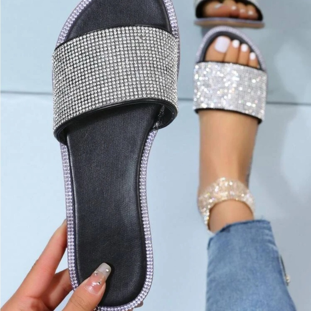 Women Black Allover Rhinestone
Slide Sandals (7)